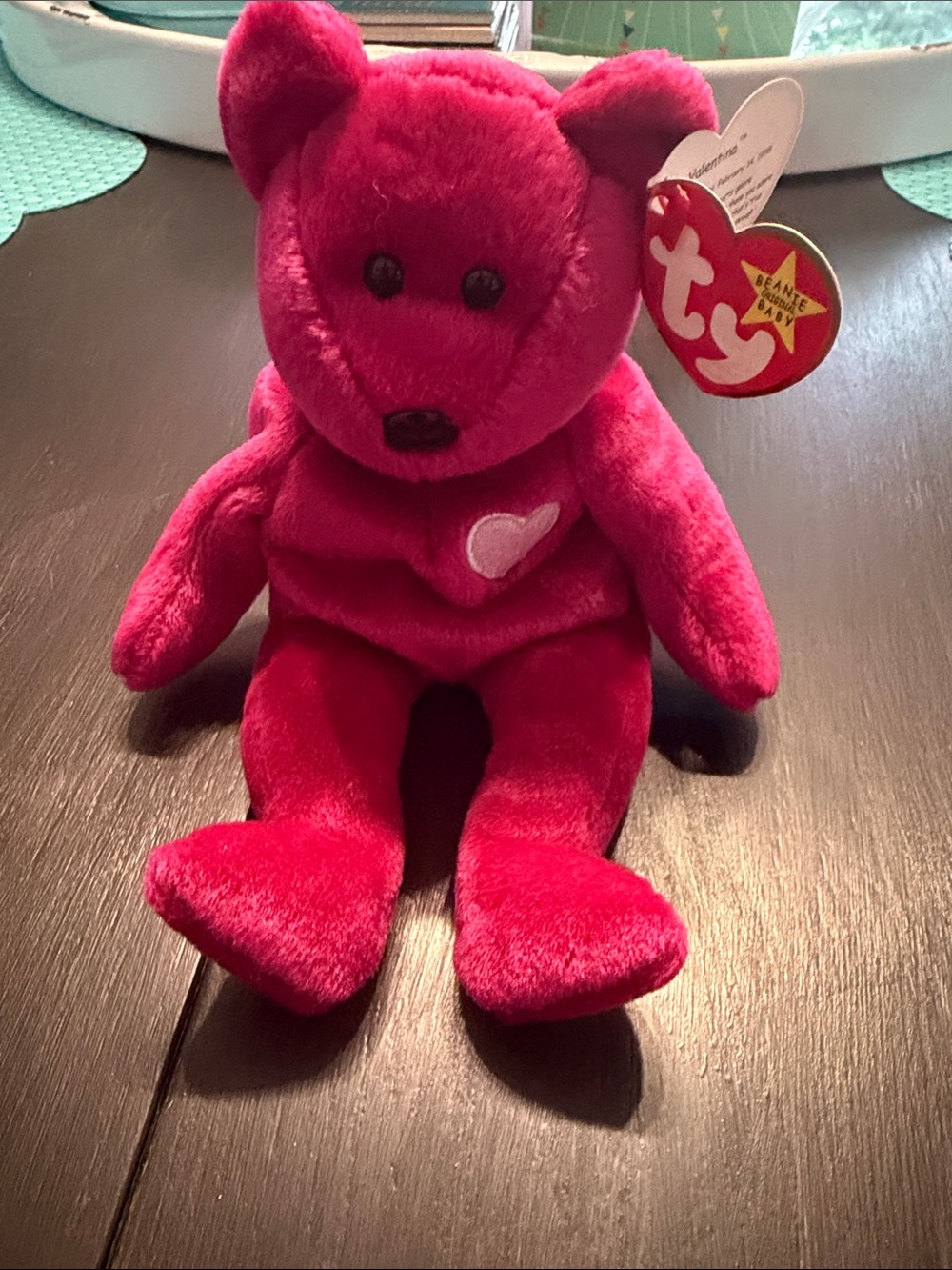 Ty Hot Pink Heart Bear Plush Toy - Beanie Baby